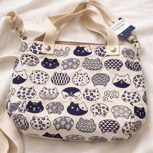 Charming Cat Print Canvas Tote Bag